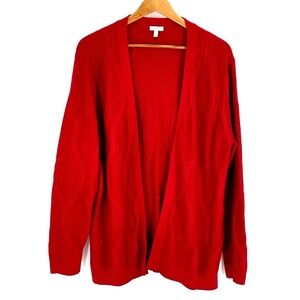 Talbots Womens XL Red Cable Knit Cotton Blend Open Front Cardigan